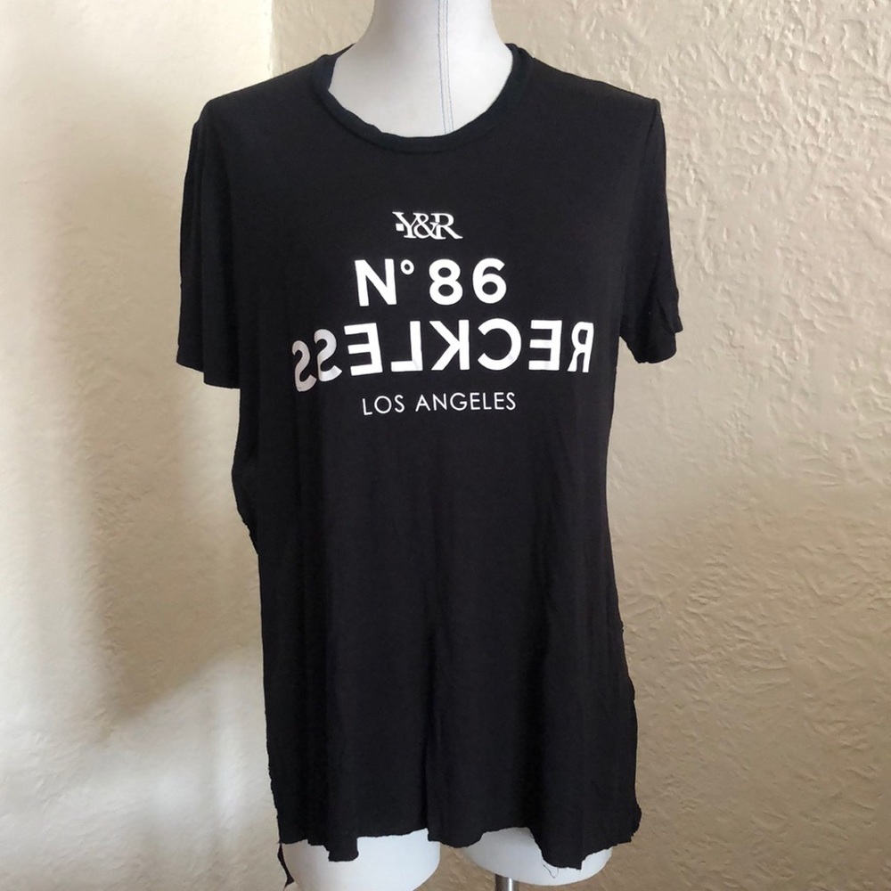 Young & Reckless Black Split Side White Graphic Oversized Tee Shirt Top